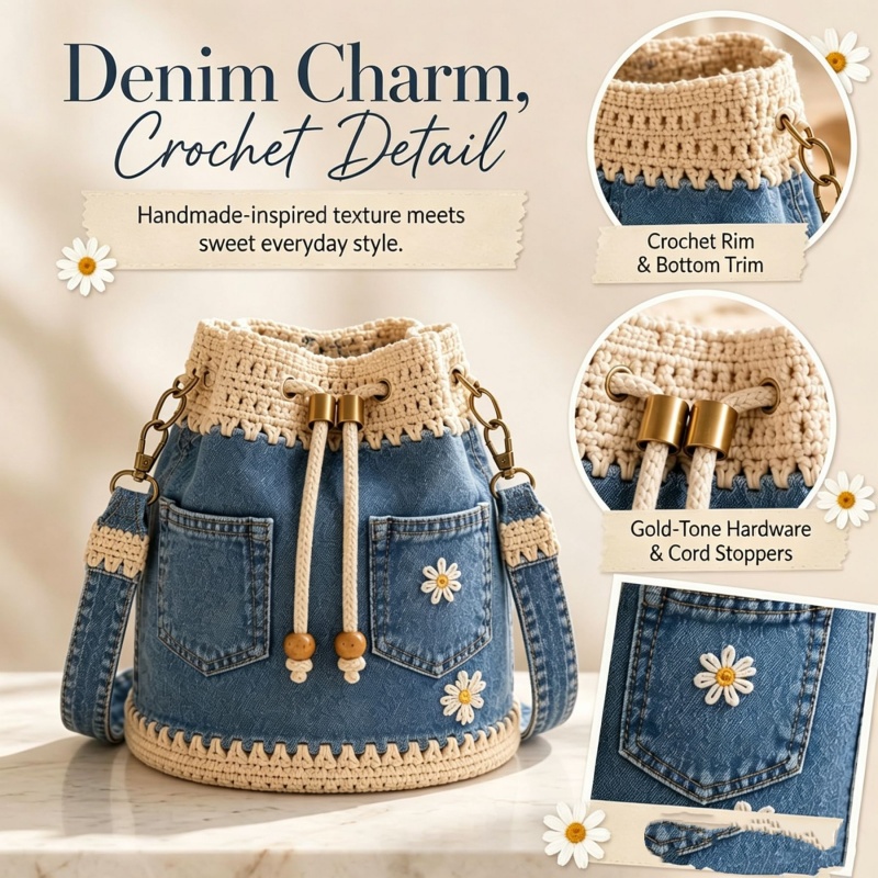 Women Bags Aldo - Sac seau en jean au crochet,