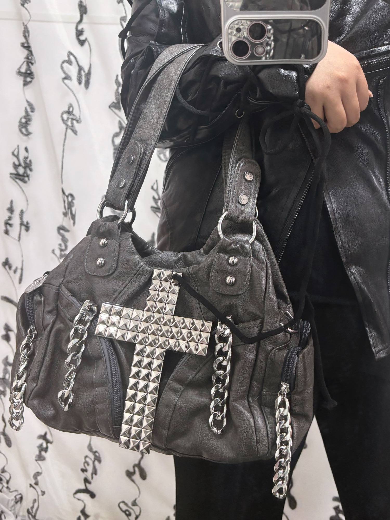 Women Bags Grey - Sac à bandoulière gothique gris foncé