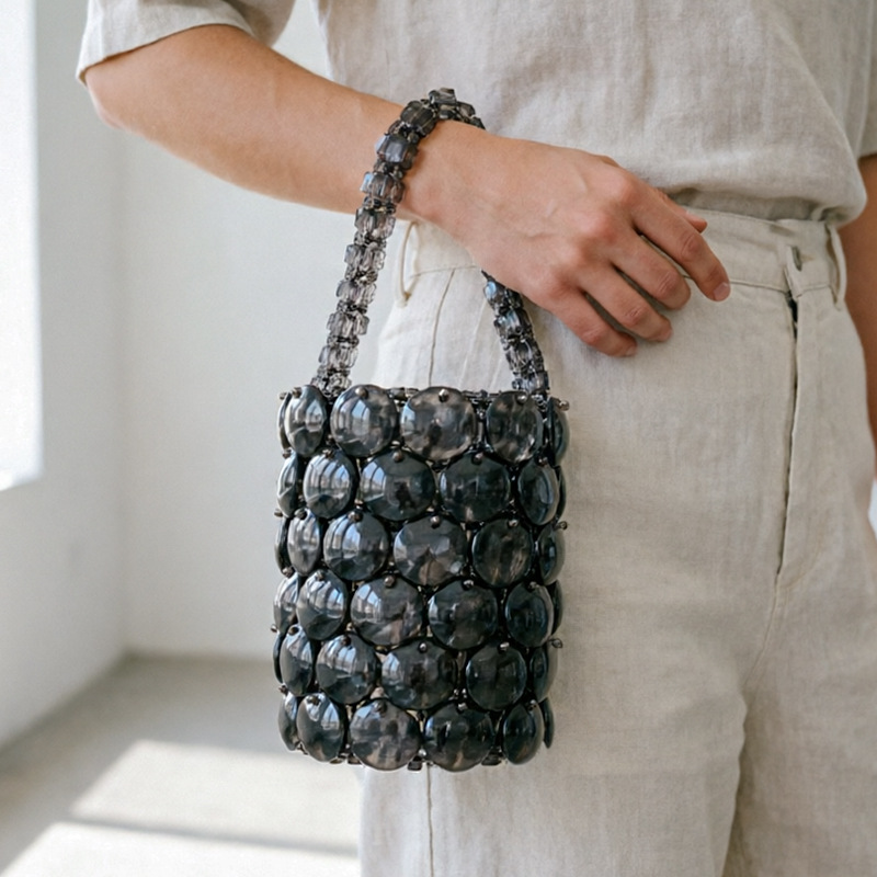 Sac seau en acrylique gris-noi - Women Bags Grey avis et prix